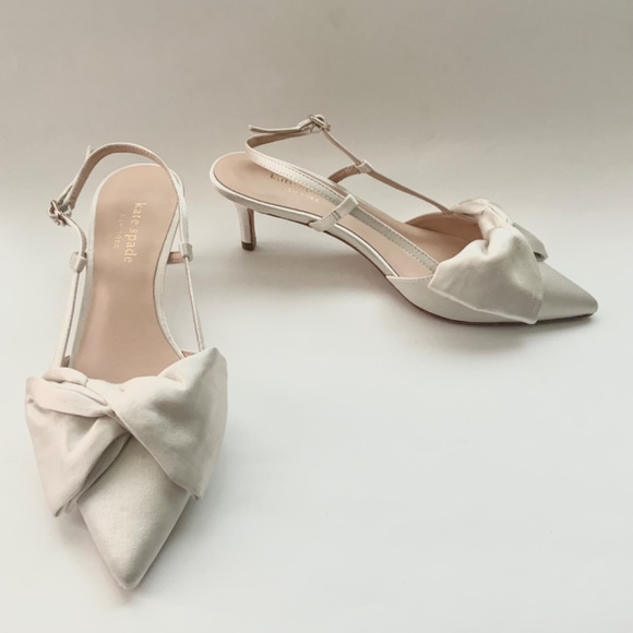 Kate Spade Marseille Ivory White Satin Bow Slingback Pumps Kitten Heel Shoes 8 - Picture 10 of 16